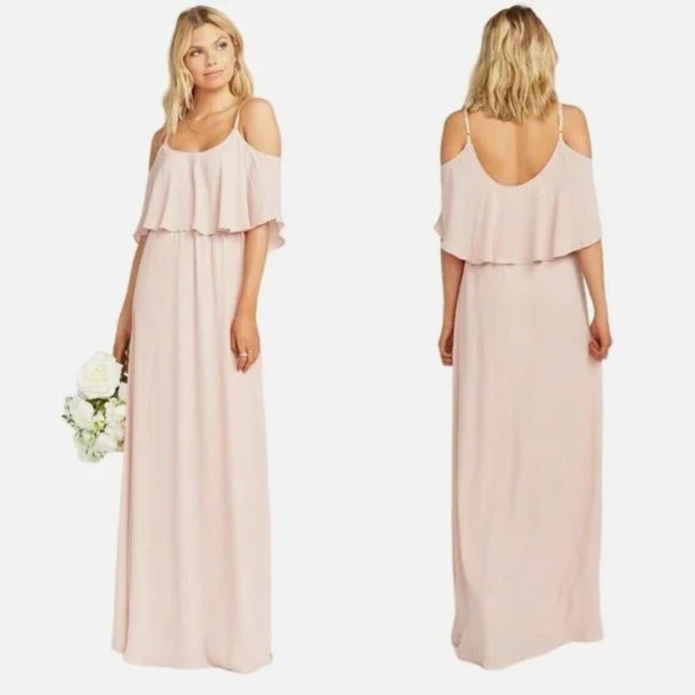 NWT Show Me Your Mumu Caitlin Ruffle Maxi Dress in Dusty Blush Crisp Pink